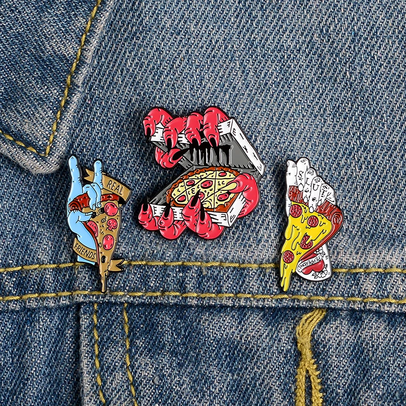 

Pizza Punk Pins Devil Rock Hand Lapel Enamel Pins Real Friends Trendy Brooches Badges Clothes Bag Pins Jewelry Gifts For Friends