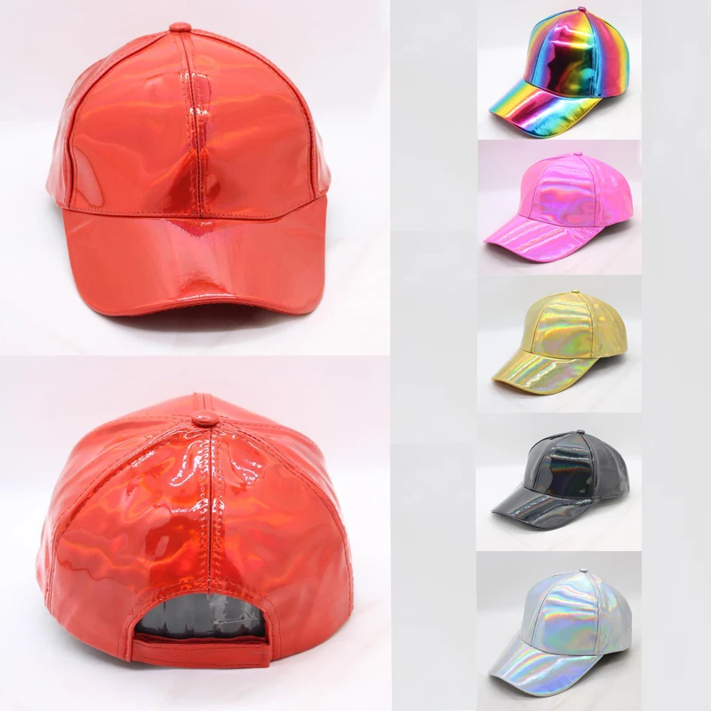 

Sunscreen Adjustable Women Hats Bright Color Baseball Cap Snapback Hat Unisex Hip-Hop Patent Leather Sport Caps High Quality
