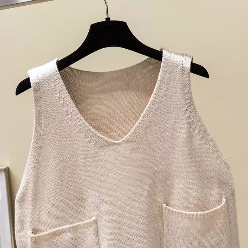 Женский вязаный жилет с карманами Свободный Повседневный студенческий пуловер