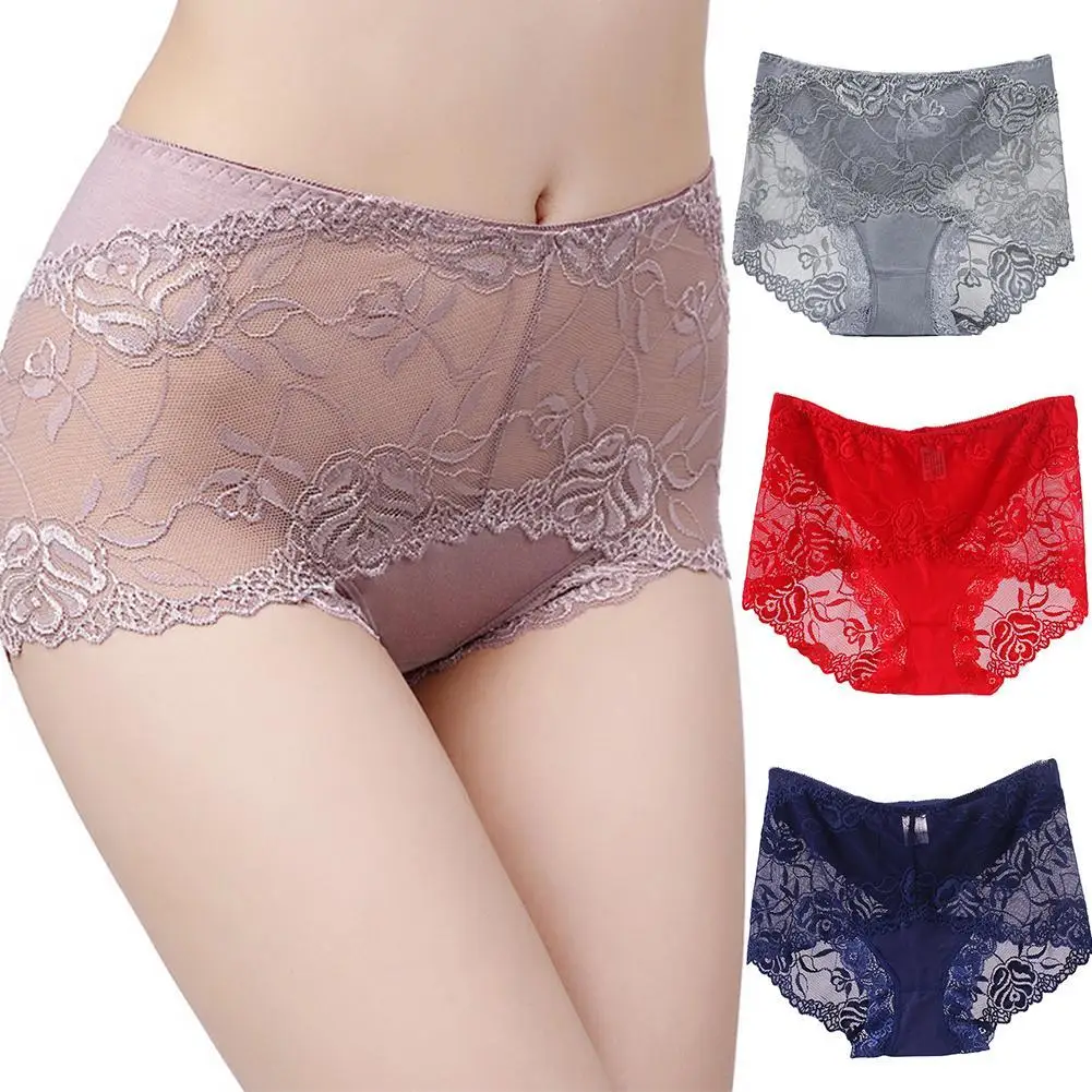 

Sexy Women Solid Color High Waist Lace See Through Underpants Elastic Briefs Sexy High Waist Underpants Elastic Briefs