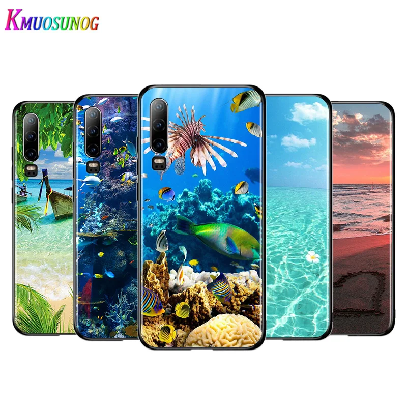 Морской пляж Закат светящийся силиконовый браслет на крышка для Huawei P40 P30 P20 Pro P10 P9