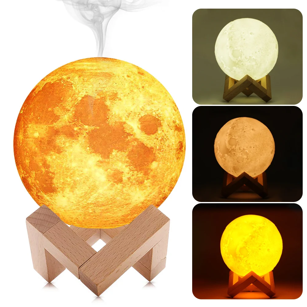 3D Print Moon Lamp With 880ML Air Humidifier LED Night Light Color Change For Home Decor Cool Mist Purifier |