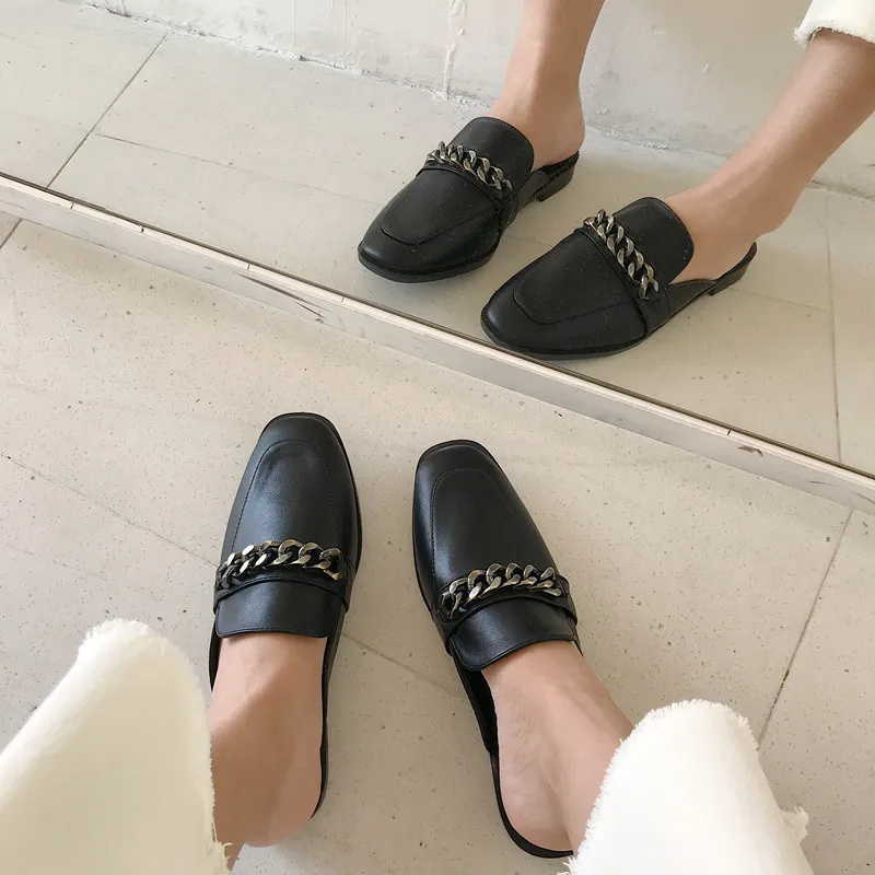 Fashion Low-heeled Shoes Joker Chain Flat  Slippers Woman Slippers Womans Shoes Sandals Women 2021  Flat Slippers for Women