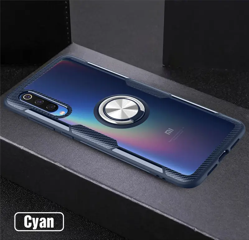 Cyan Прозрачный противоударный армированный чехол для Xiaomi Mi 9 SE 8 магнитный металлический держатель с кольцом подставка задняя крышка Xiaomi Mi 9 чехол Xiaomi Mi 8 чехол - Цвет: Cyan