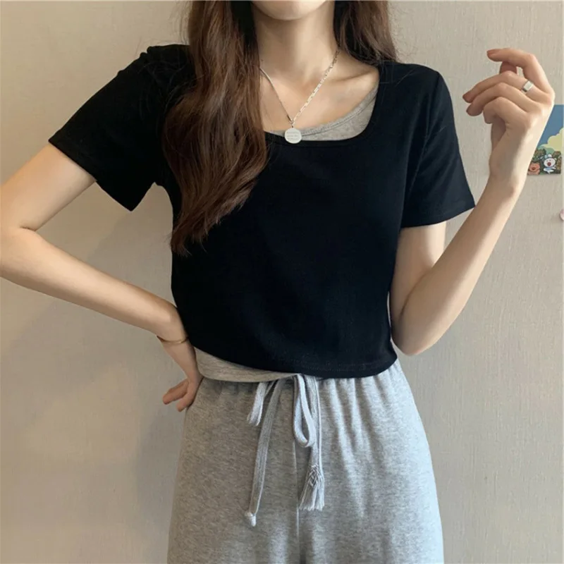 

2021 new fashion T-shirt Womens round neck shirt cotton solid color casual