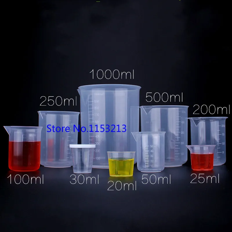 Пластиковый мерный стакан емкостью Прозрачный Полипропиленовый лабораторный из
