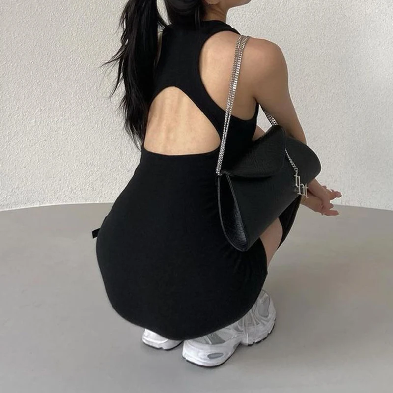 

Rockmore Sexy Hollow Out Mini Dress Women Y2K Party Dresses Bodycon Sleeveless Tanks Sundress Summer Harajuku Fashion Outfit 90S