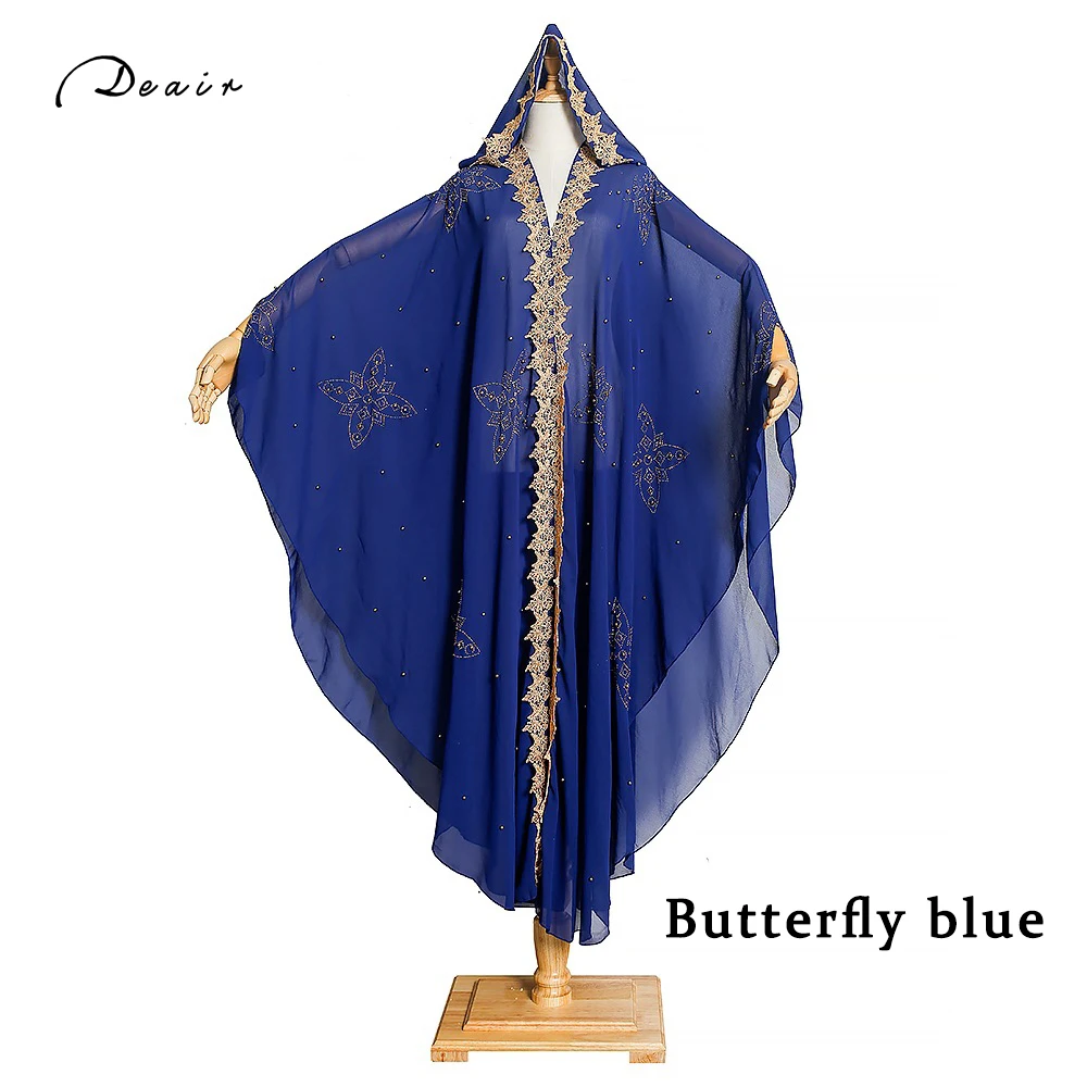 2021 Women Clothing Dubai Open Abayas Turkish Stones Chiffon Hooded Dress Muslim Kaftan Kimono African Loose Boubou Robes