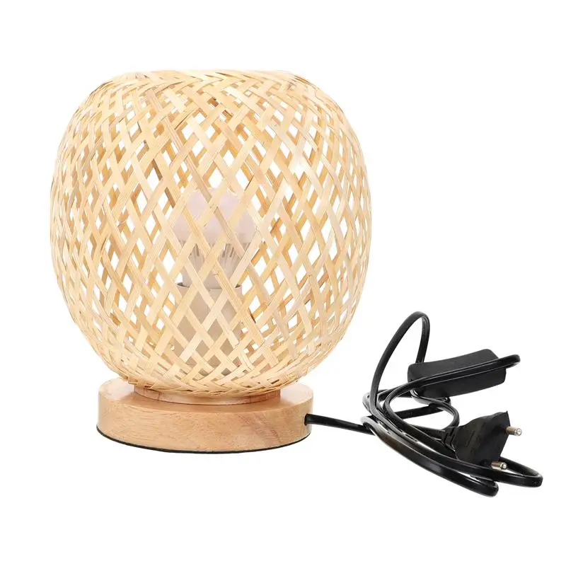 

Japanese Style Bamboo Woven Table Lamp Living Room Bedroom Night Light Vintage Bedside Lamp Art Decoration EU Plug