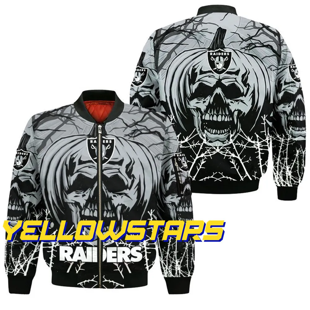 Модная серая куртка-бомбер с принтом черепа и тыквы raiders мужское повседневное