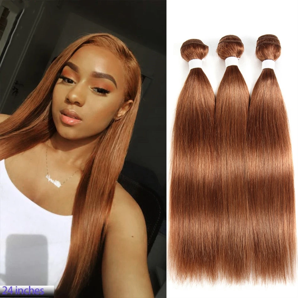 

Dark Blonde Human Hair Bundles 3Pcs Silky Straight Human Hair Extensions 100% European Remy Human Hair Weave #27 #30 #33