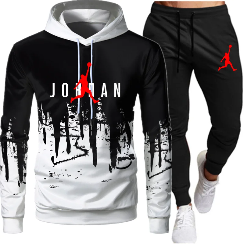 

JORDAN Autumn And Winter Hooded Men's Tracksuit 23 Sport Suit Sweatshirt Wool Hoodie + Sweatpants Jogging Women's Pullover 3XL