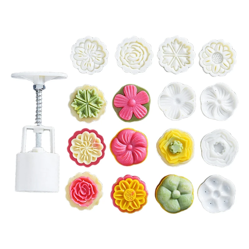 

Round Hand Press 8 Stamps 50g Mooncake Mold Mid Autumn Festival DIY Hand-Pressure Decoration Cookie Baking Food Grade Material K