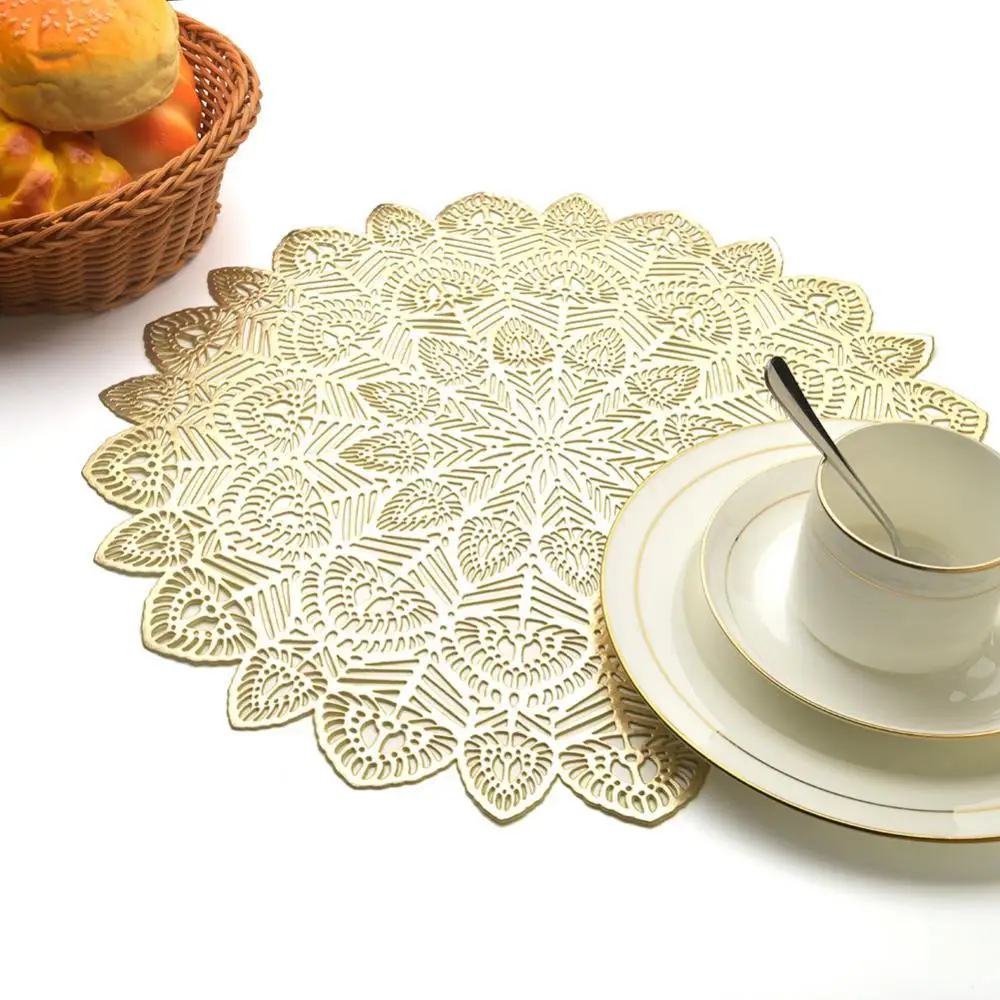

40%HOTSolid Color Hollow Leaf Design Kitchen Placemat Bowl Mat Cup Coaster Table Decor