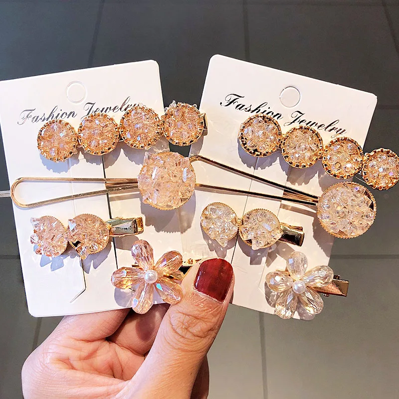 4 шт./компл. новые женские роскошные круглые заколки для волос с кристаллами и