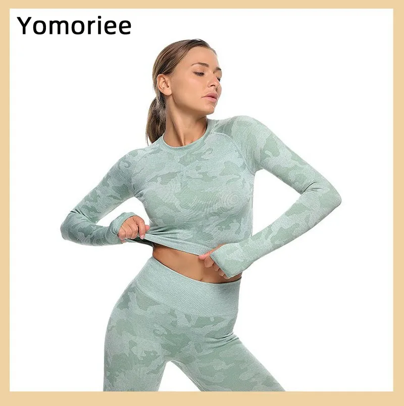 

Camouflage Women Yoga Set Gym Sport Workout Running Training Fitness Sportswear High Waist Butt Lifting Gymwear Long Sleeve Suit