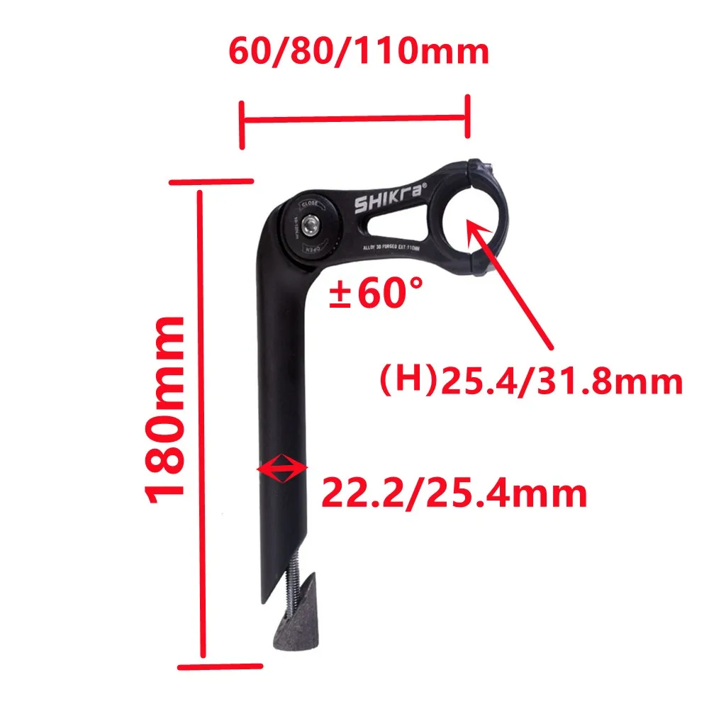 

Bicycle Adjustable Stem Angle Quill Stem MTB/Road Raise Handlebar 60/80/110mm For 25.4/31.8 Mm Bike Handlebar Cycling Accessorie