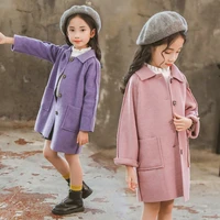girls babys kids wool coat jacket 2021 classic warm thicken plus velvet winter autumn buttons long style%c2%a0childrens clothes