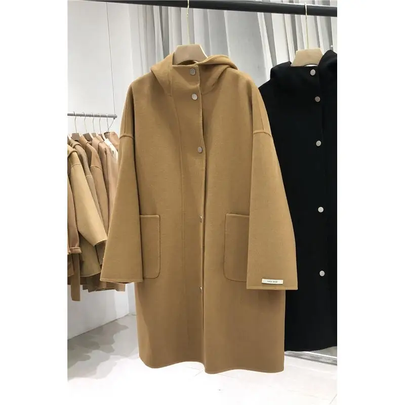 

Women Elegant Long Wool Coat With Belt Solid Color Long Sleeve Chic Outerwear Ladies Overcoat Autumn Winter 2020