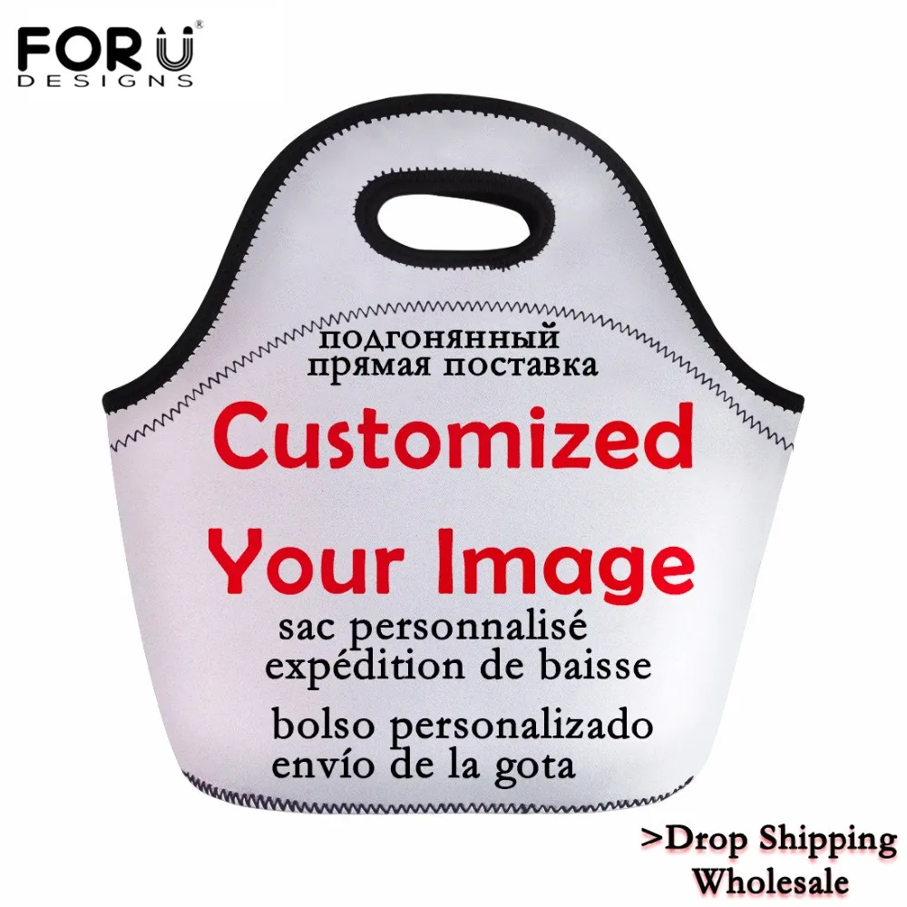 

FORUDESIGNS Portable Neoprene Lunch Bag Customize Your Design Thermal Food Picnic for Kids Women Lunchbox Storage Bag Zipper