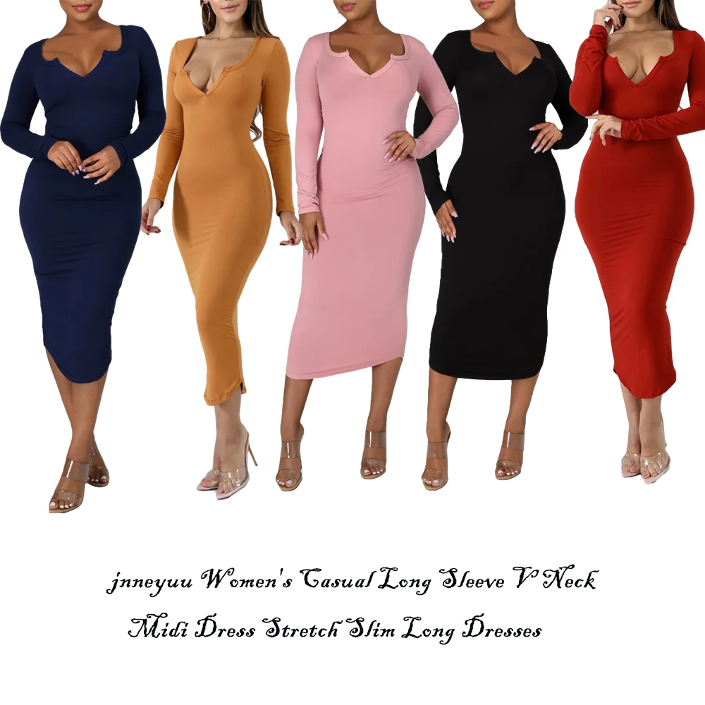 Весенне-осеннее женское Повседневное платье с длинным рукавом и V-образным