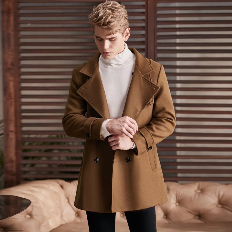 

Chaojue бизнес стенд воротник средней длины шерстяное пальто шерстяная куртка мужская 2020 зима новое шерстяное пальто 12141