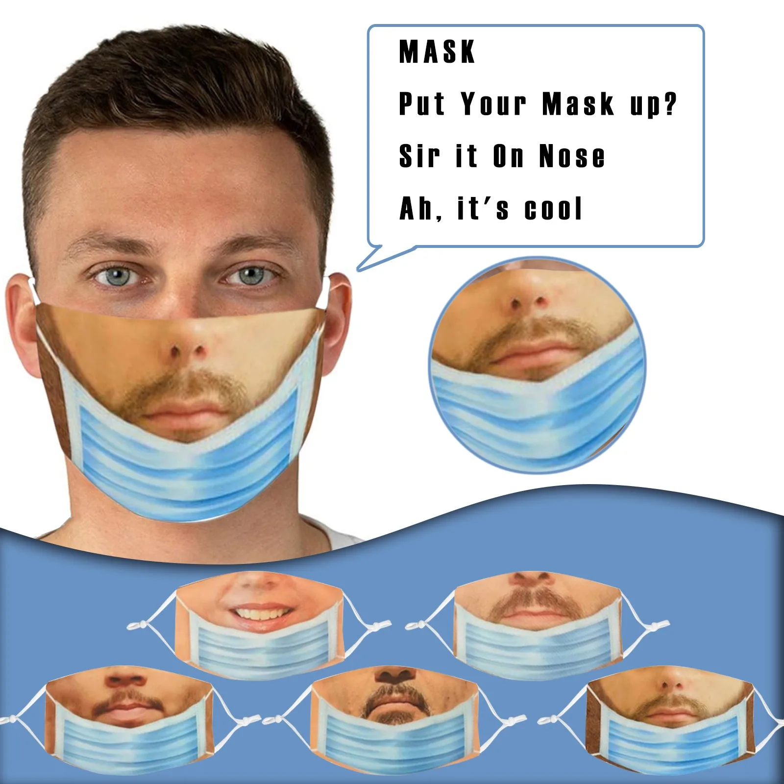 

1PC Adult Prank Women Man Print Face Masks Washable Mouth-muffle Funny Masks Mascarilla Mondmasker mascarillas reutilizables
