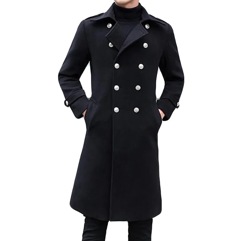 

New Arrival Fashion Large Autumn Winter Men Long Windbreaker Youth Woolen Coat Thick Casual Plus Size M L XL 2XL 3XL 4XL