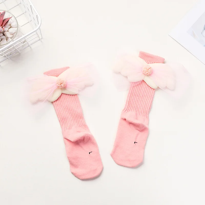 pink Модные детские носки для девочек кружевные детские осенние Гольфы с крыльями ангела носки принцессы ярких цветов для девочек, От 2 до 10 лет - Цвет: pink