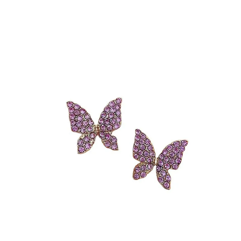 

New S925 Silver Needle Purple Butterfly Full Biamond Pearl Tassel Earrings Female Exaggerated Ear Jewelry