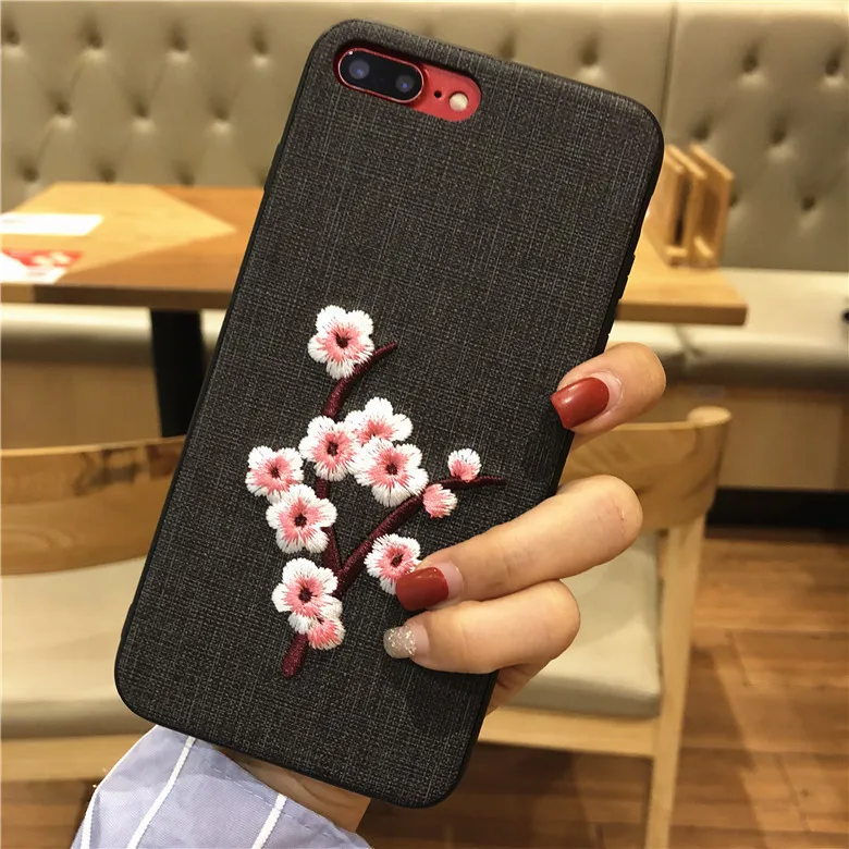 Для iPhone 11 Pro Max X XS XR 6 6s 7 8 Plus чехол с вышитым цветком сливы Мягкий противоударный