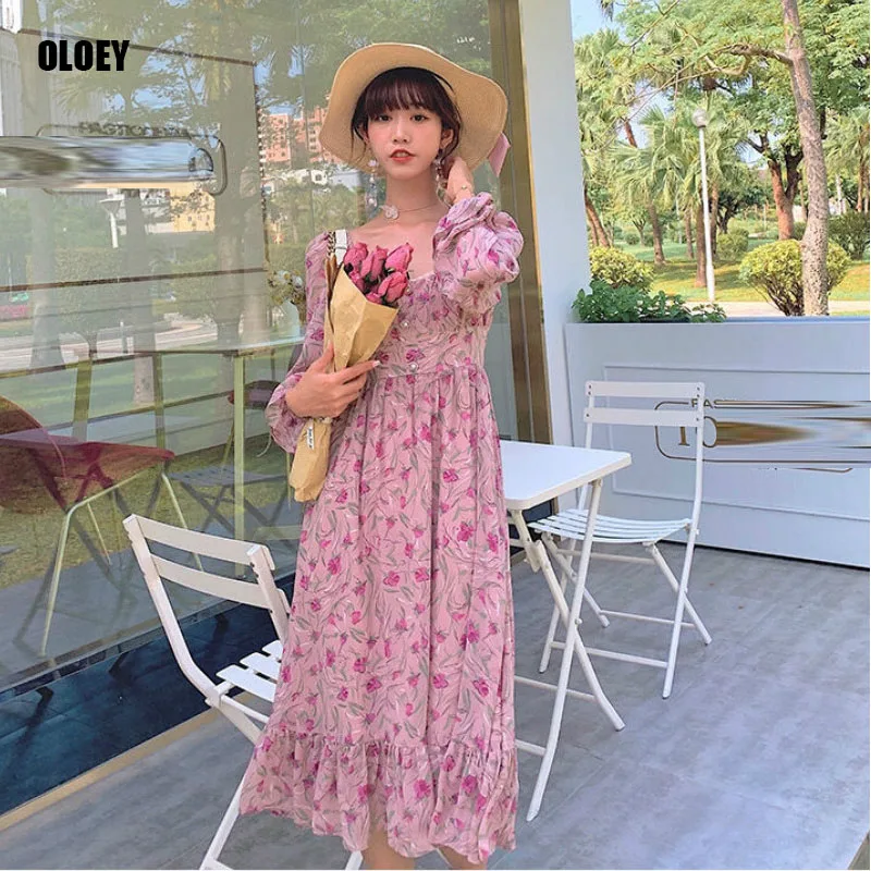2021 осень для женщин цветочный принт шифон вечерние платье миди Женская