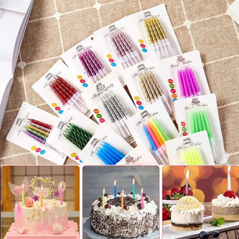 

10pcs/set Thread Color Birthday Candles With Stand Cake Candle Event Party Accessories