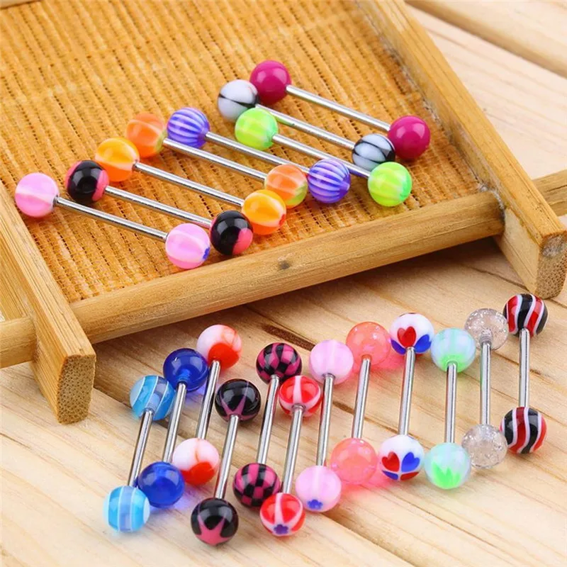 30/50Pcs/lot Surgical Steel Mixed Colors Bars Barbell Tongue Piercing Tounge Rings Body Jewelry Hot | Украшения и аксессуары