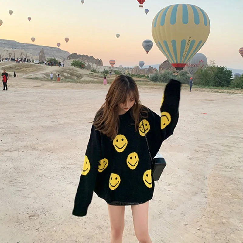 Autumn Winter Women Knitted O Neck Sweater Casual Solid Color Long Sleeve Fashion Loose Female Black Pullovers ZF11122 | Женская одежда