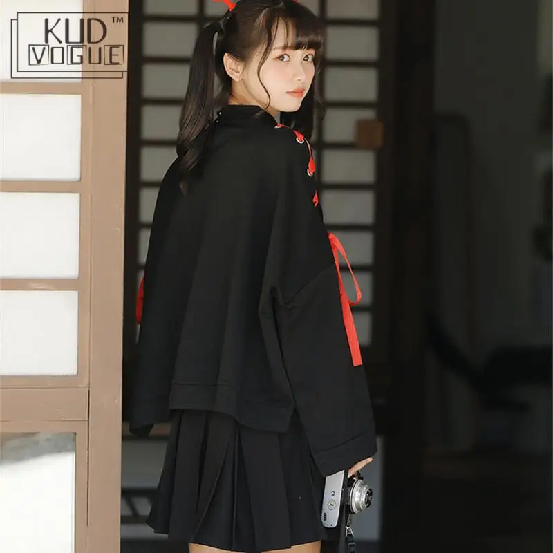 Женская толстовка с капюшоном в стиле аниме готический уличный крутой черный