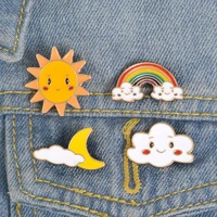 kawaii happy rainbow cloud moon sun smile face enamel brooches badges lapel pins brooches women men jewelry accessories for gift
