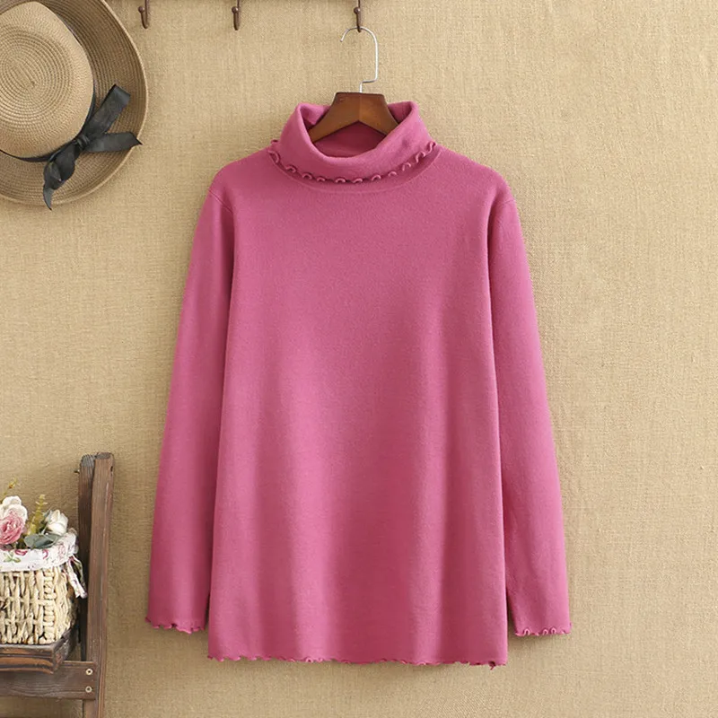 

Женская одежда больших размеров, Весенняя водолазка, хлопковое нижнее белье, эластичная кружевная рубашка с оборками и воротником-стойкой, ...