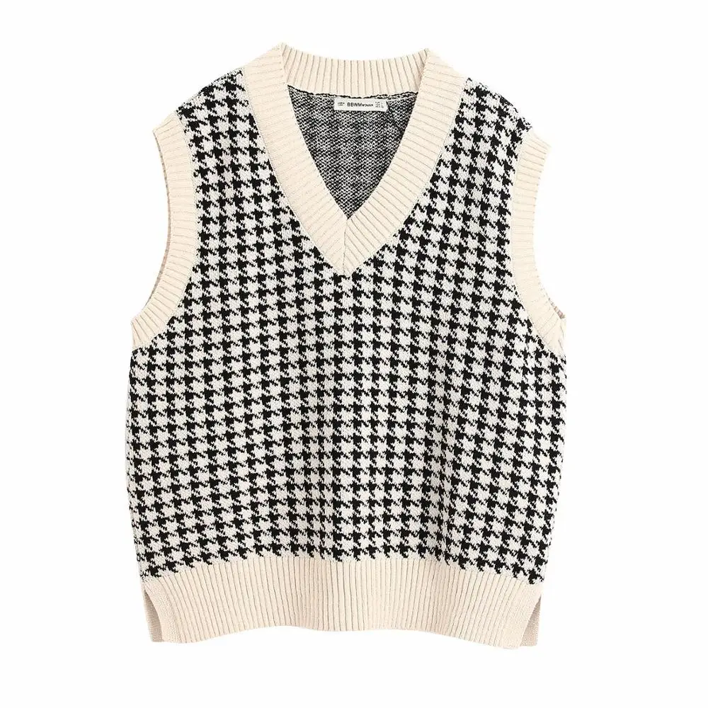 

knitted vest women sweater autumn winter v neck soild Sleeveless Pullover loose waistcoat chic Women's sweaters 2020