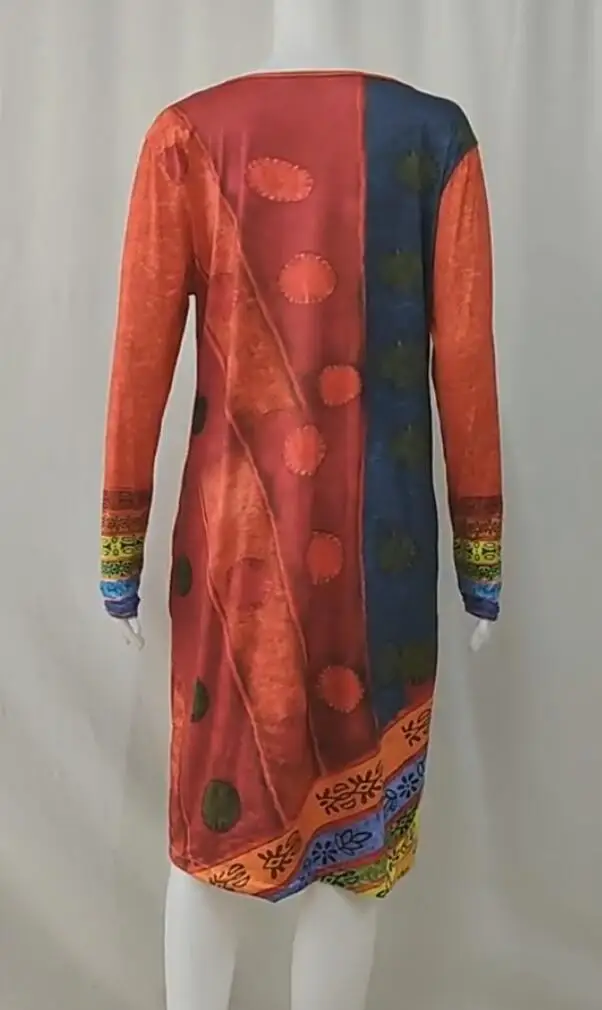 

Women 2021 Loose Dots Boho Vintage Spring Winter Printed Dress Full Long Sleeve Zipper Pocket Full Party Dresses Plus Sizes