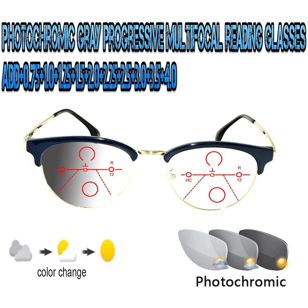 

Фотохромные серые прогрессивные Мультифокальные очки для чтения для мужчин и женщин Ультралегкая черная оправа + 1,0 + 1,5 + 1,75 + 2,0 + 3 + 2,5 + 4