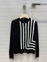 summer high 2021ss quality women luxury striped 70 wool loose cardigan ladies knitted sweater coat 3 color gdnz 5 19