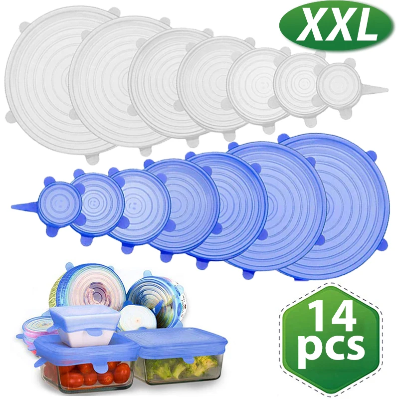 XXL 7/14 шт. силиконовые крышки для пищевых продуктов Многоразовые регулируемые