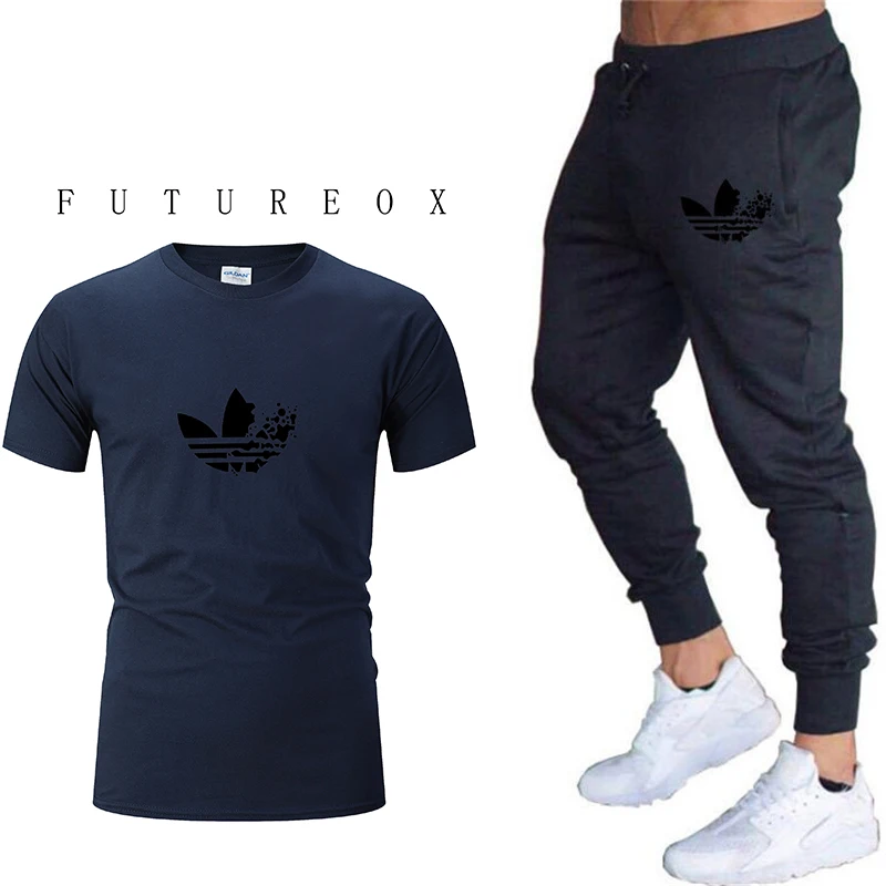 2019 брендовая мужская Спортивная футболка и штаны костюм из 2 предметов
