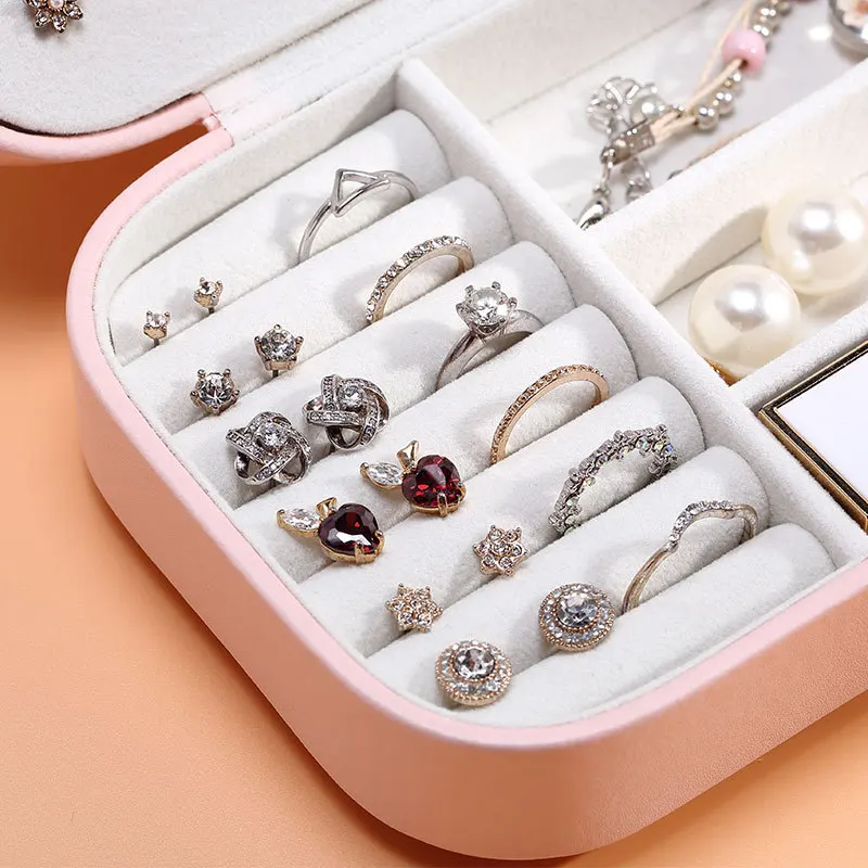 

2021 Portable Jewelry Box Jewelry Organizer Display Travel Jewelry Case Boxes Button Leather Storage Zipper Jewelers Joyero