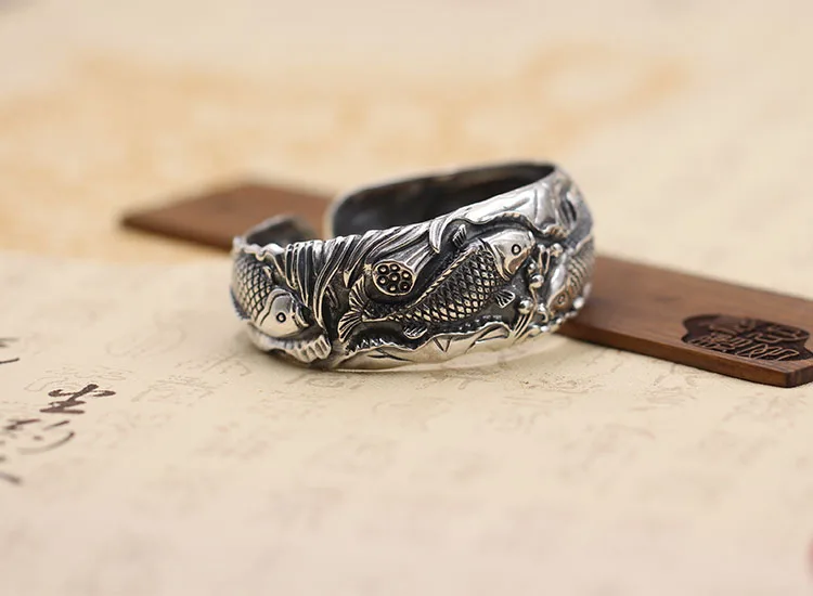 100% 925 sterling silver men women Bangles bracelet personality fashion classic retro jewelry fish opening domineering style new | Украшения