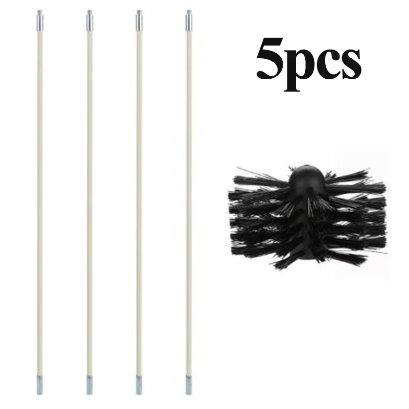 

5/13 Pcs Chimney Cleaner Brush Clean Rotary Sweep System Fireplace Kit Rod Tool Set Black And White Nylon Chimney Cleaning Kit