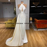 yipeisha sexy halter mermaid prom dress white evening gown simple floor length satin ivory party dresses vestido de festa 2021