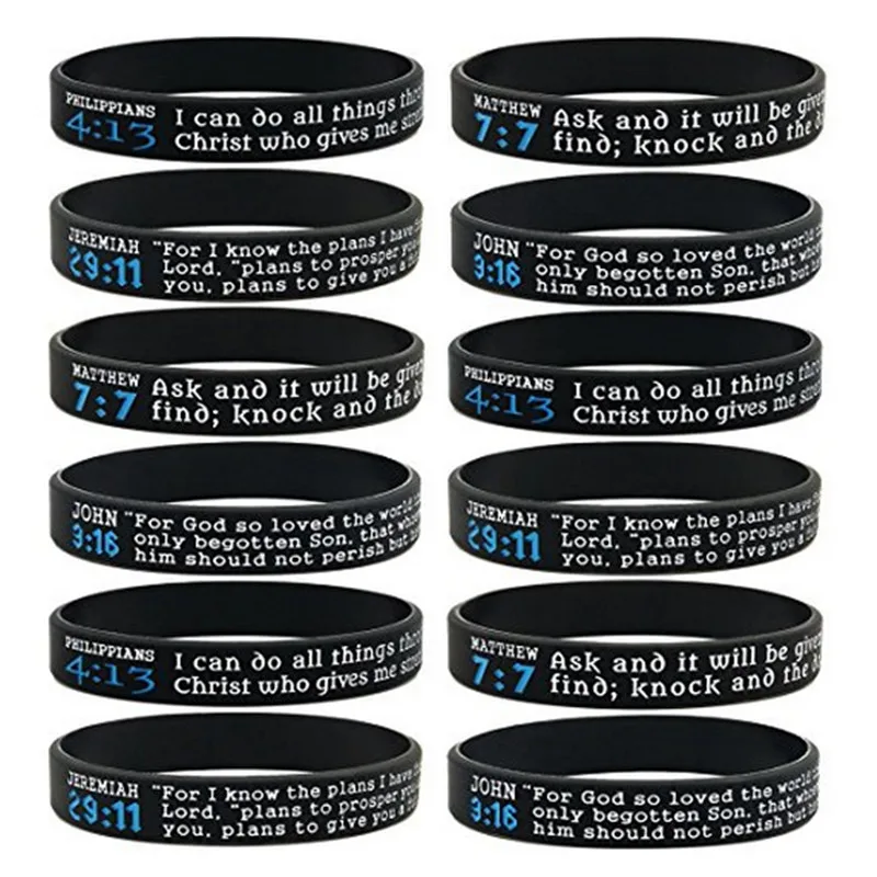 1PCS JESUS Cross Bible Scriptures Christian Religious Philippians JEREMIAH MATTHEW sport silicone RUBBER bracelet wristband | Украшения и