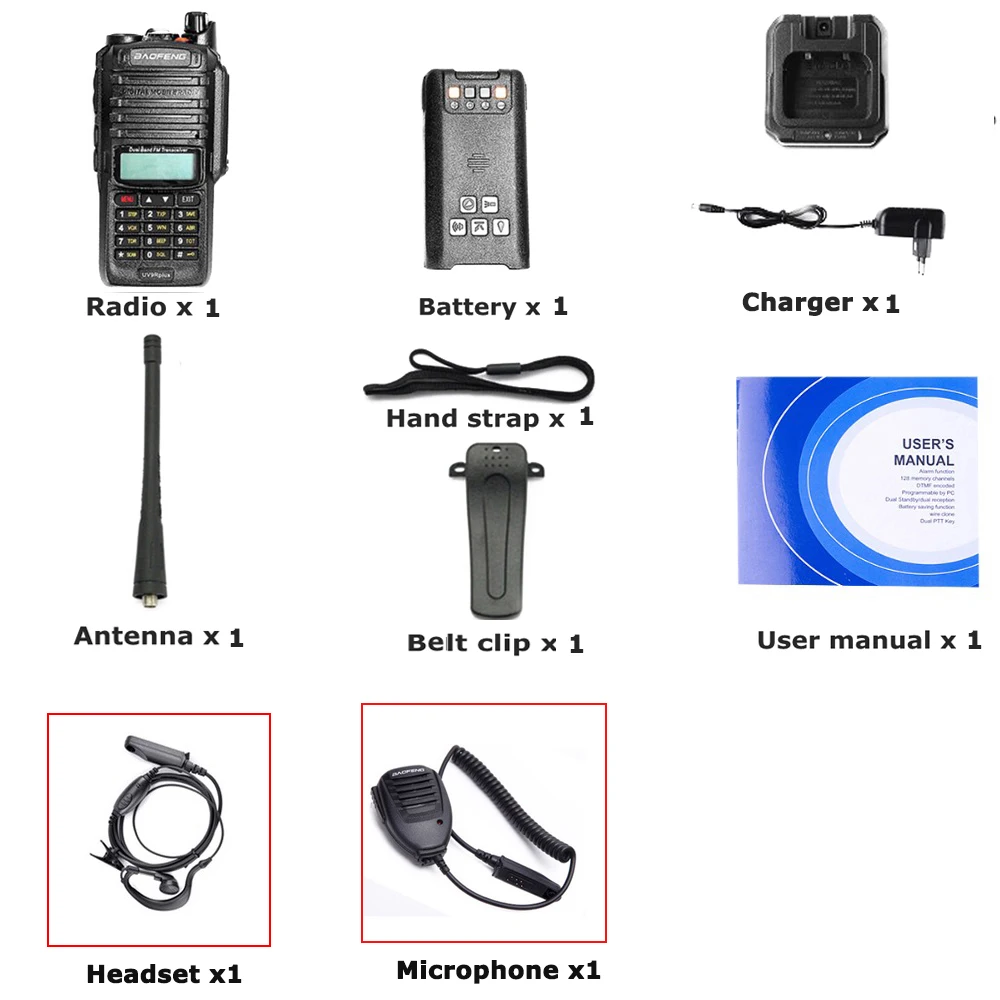 add mic headset Baofeng Высокая мощность Двухдиапазонная UV-9R плюс VHF136-174 UHF400-520MHZ радиостанция водонепроницаемый Baofeng рация трансивер - Цвет: add mic headset
